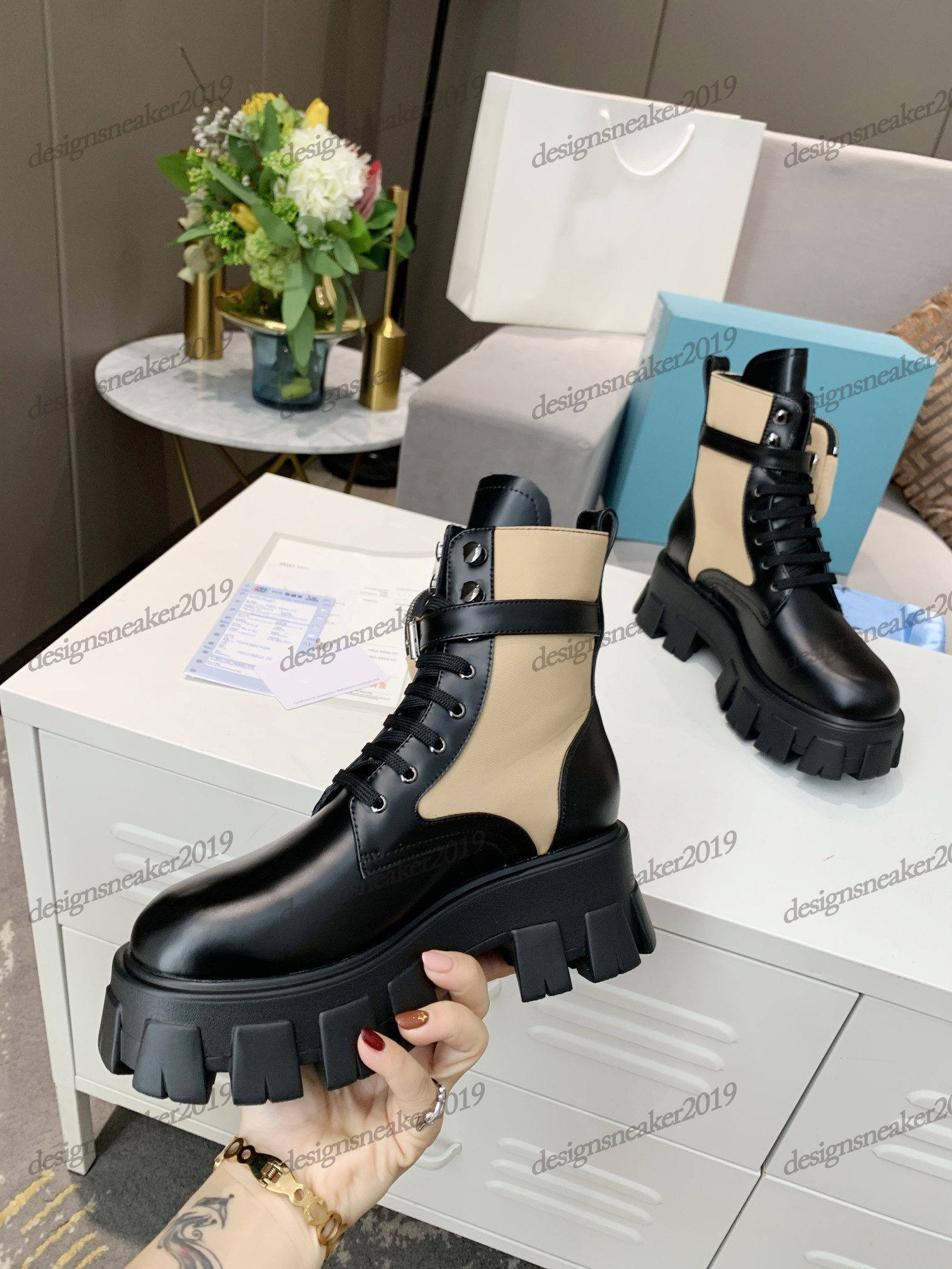 red bottom combat boots