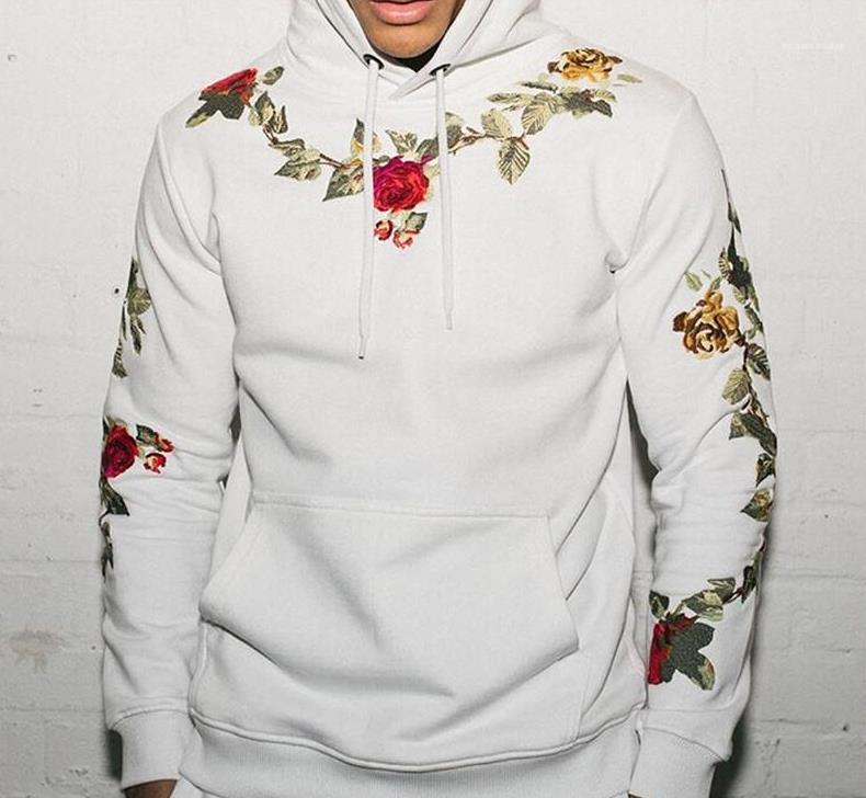 

Pullover Hoodies Casual Homme Loose Hoodies Rose Mens Designer Hoodies Fashion Floral Embroidery Solid Color, White