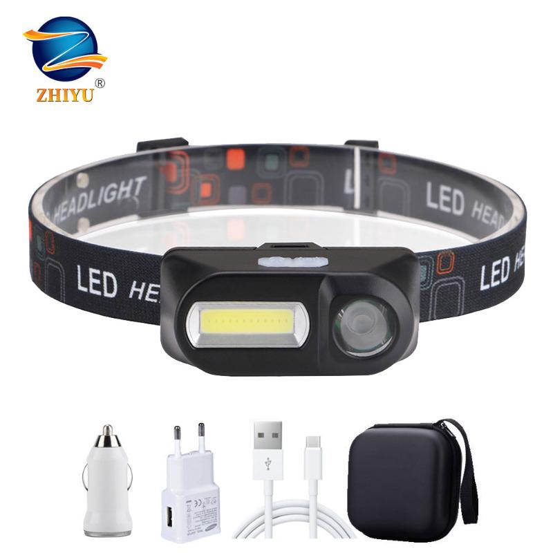 

ZHIYU Portable Mini XPE+COB LED Headlamp 6 Modes USB Rechargeable Camping Head Lamp Fishing Headlight Working Torch