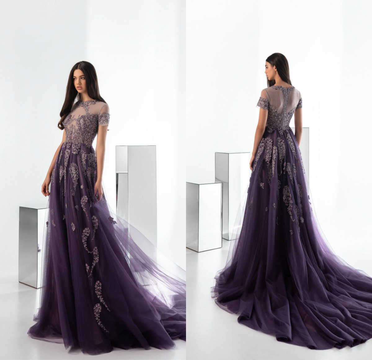

Elegant Evening Dresses Jewel Capped Sleeve Lace Applique A Line Prom Gowns Custom Made Button Back Sweep Train Special Occasion Dress, Yellow