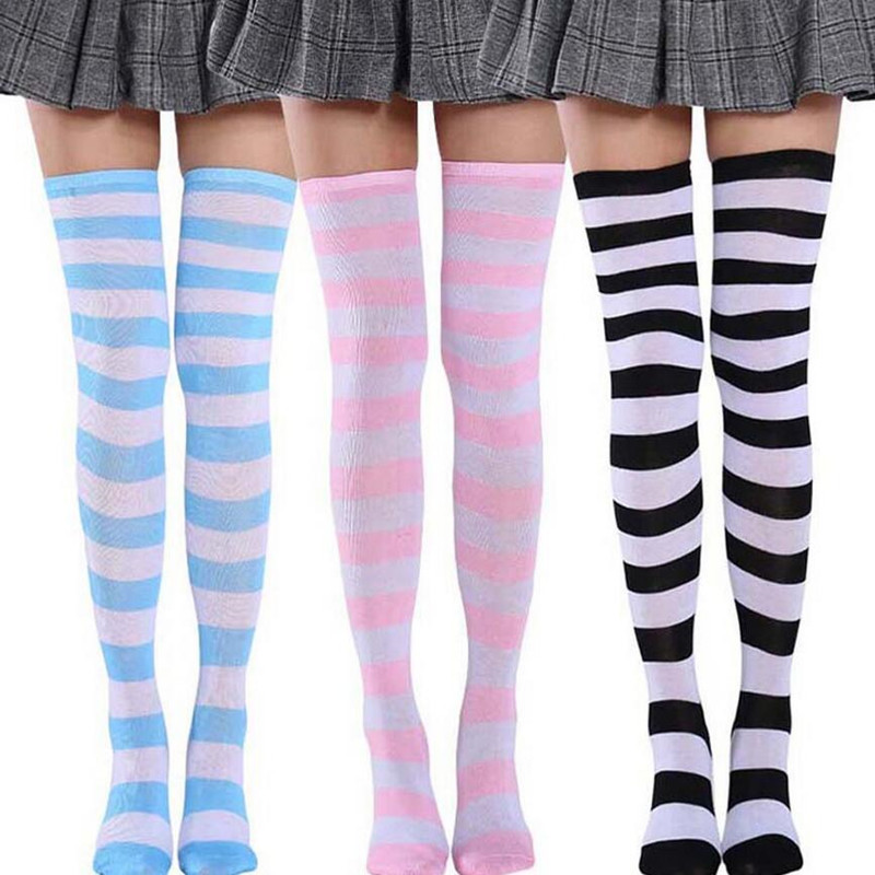 New Women Girls Socks Cotton Funny Female Non-slip Over High Knee Long Socks Stripe Print Sweet Sexy Cute Hip Hop Sox-image-578777982
