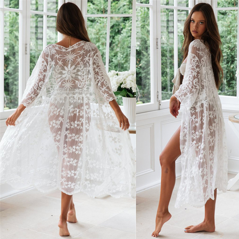 

NODELAY New Lace Crochet Bikini Cover Up Women beach cardigan Saida de Praia Sexy Bathing suit Cover-Up Beachwear Pareo, N8986