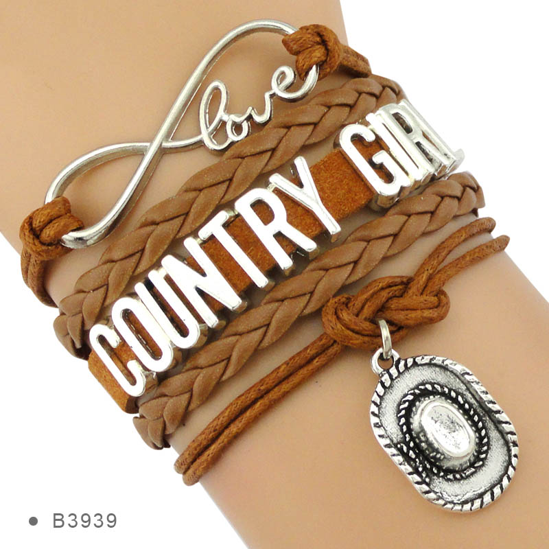 

Infinity Love Country Girl Boy Country Soul Boots Music Hat Charm Bracelets Leather Women's Fashion Jewelry Bracelets for Women