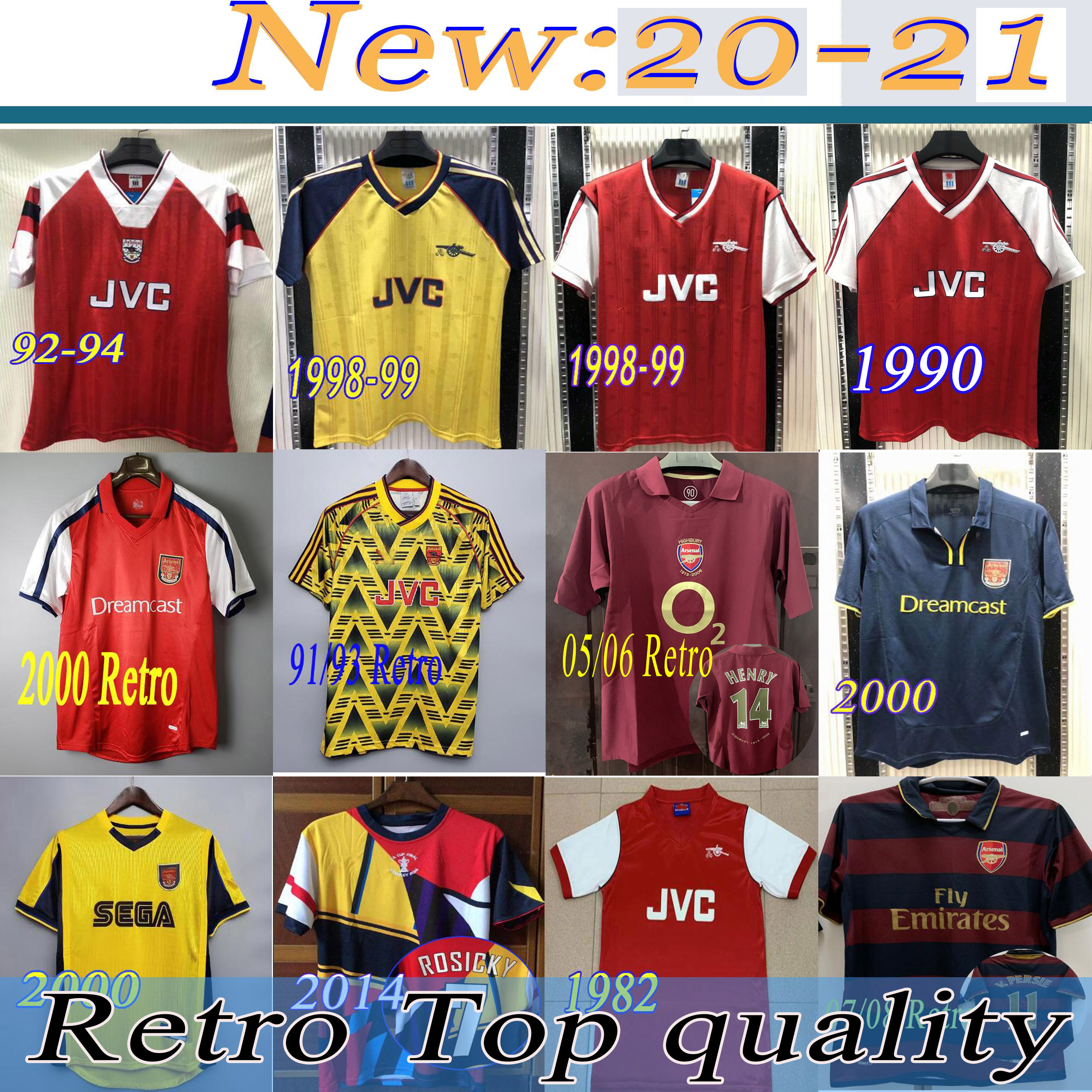 

86 88 Retro Gunners Soccer Jerseys Shirts PIRES HENRY V. Persie Fabregas Rosicky REYES VIEIRA BERGKAMP football 1990 1982 05 06, 2000