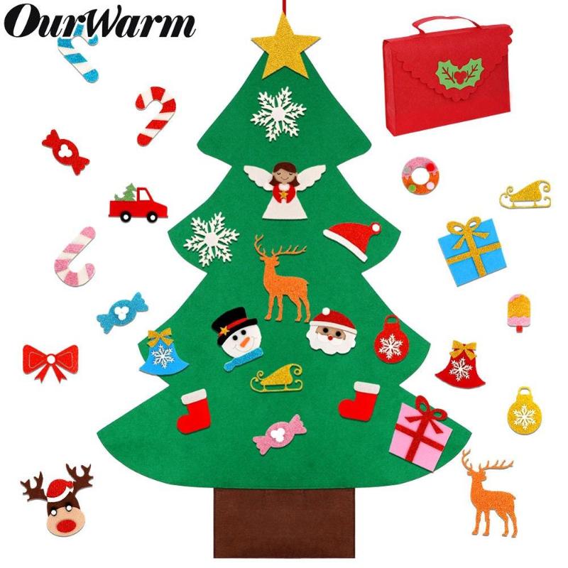 

OurWarm DIY Felt Christmas Tree With Bag Glitter Ornaments New Year Gifts Kids Toys Artificial Tree Wall Hanging Christmas Decor