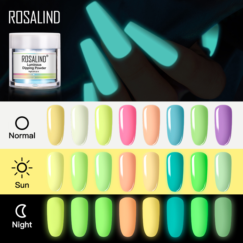 

ROSALIND Luminous Dipping Powder Glitter Holographic Powder Dip Nail Dust No Need Cured Without Lamp Nail Art Decorations 10g