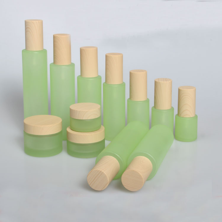 

2/8pcs 20/30/50g Green Glass DIY Cream Jar Pot Set 20/30/40/60/80/100/120ml Empty Toner Sprayer/Lotion Press Pump Bottle ABS Cap