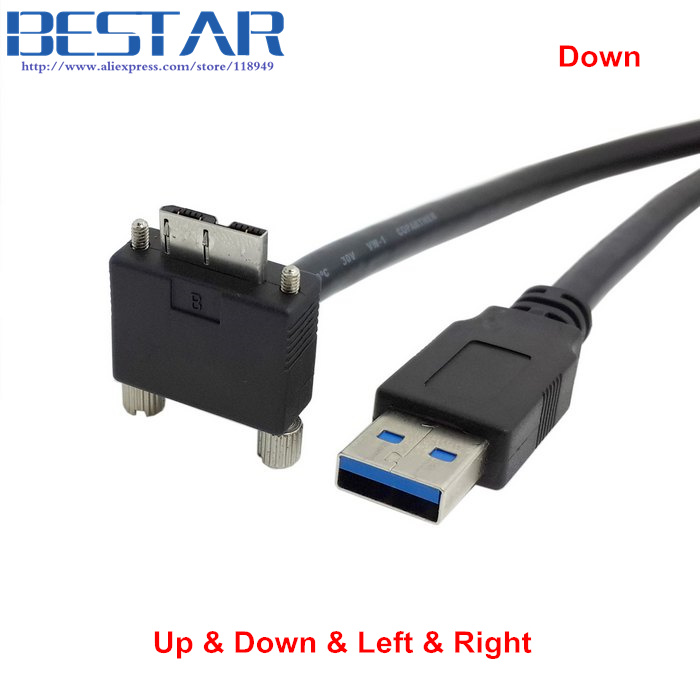 

90 Degree Right & Left & Up Down Angled Micro B USB 3.0 Lock Screw Mount to USB 3.0 USB3.0 A Type Male Data cable 1.2m 3m 5m