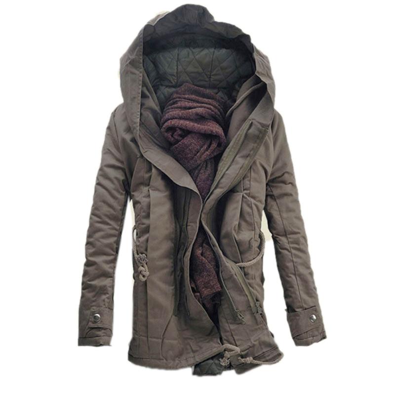 

Drop ship Fashion winter warm men parka coat men's hooded jacket coats casual thick cotton padded zipper closed jaqueta parkas, Green