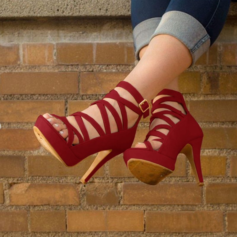 

Summer Women Platform Sandals Open Toe High Heels Party Wedding Shoes Sexy Red Stiletto Cross Strappy Gladiator Ladies Sandals, Apricot