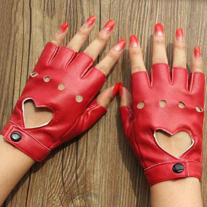 

Fashion Leather Gloves 2020 New Fashion Style Multicolor Red Balck White Love Heart Mittens Luvas Guantes Mujer For Women Girls
