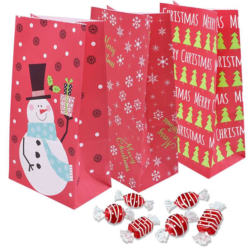 

5pcs Christmas Paper Bags Gift Bags Sandwich Bread Christmas Party Kids Supplies Open Top Gift Packing Paper Treat Bag