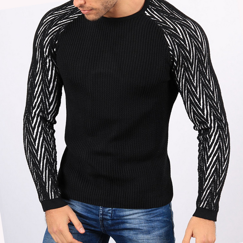 

Fashion Patchwork Men Knitted Sweaters Slim O Neck Pull Knitwear Autumn Clothes Casual Tricot Tops Soft Pullovers Sweater Homme, Black