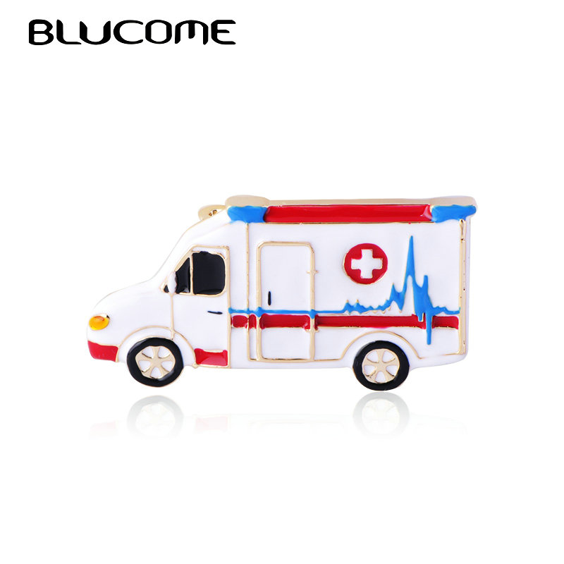 

Blucome Red Enamel Ambulance Car Brooch Badge Gold Color Lapel Pin Brooch Jewelry for Student Gifts