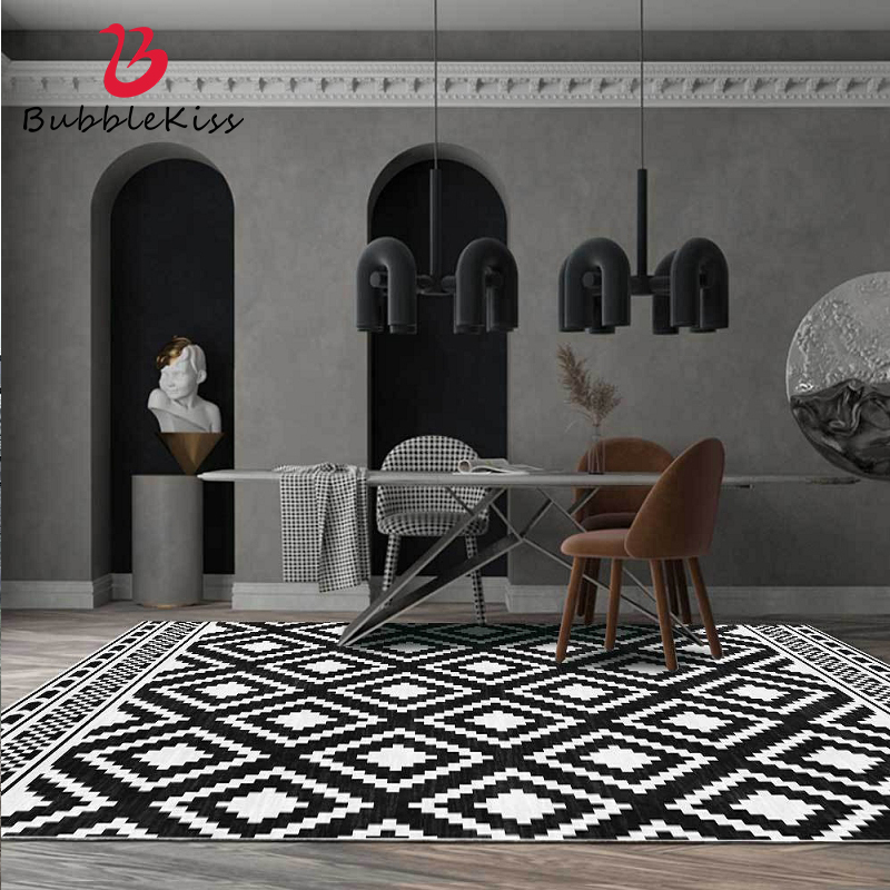 

Bubble Kiss Black And White Bedroom Carpet Geometric Grid Soft Rugs For Living Room Modern Carpets For Bedroom Decor Door Mat