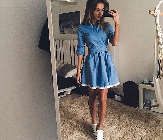 womens denim and lace dress