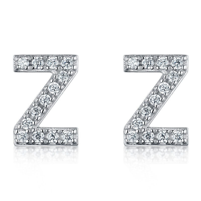 

925 Sterling Silver Earring Letter Z Clear Cubic Zirconia Simple Design Stud Earring for Women Girls Korean Fashion Jewelry