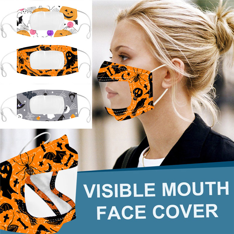 

US Warehouse Halloween Adult Cotton Designer Face Masks With Clear Window For The Deaf And Hard Transparent Screen Mouth Party Masks FY9188