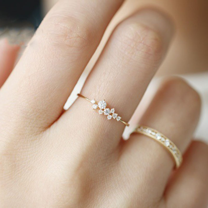 

Junerain Delicate CZ Crystal Rings for Women Girls Dainty Thin Ring Gold Silver Color Cubic Zirconia Ring Wedding Gift Jewelry H40