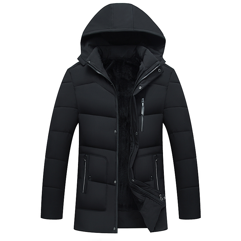 

2020 High Quality Men Warm Winter Jacket Windproof Casual Outerwear Plus Velvet Thickening Thick Medium Long Coat Men Parka Coat, Black