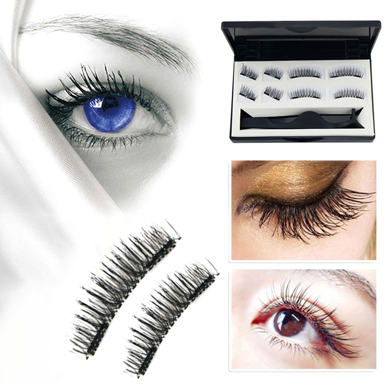 

8 Pieces 3d Magnetic False Eyelashes Natural Wispy Mink Strip Eye Lashes With Magnet And Tweezer Fake Eyelash Set