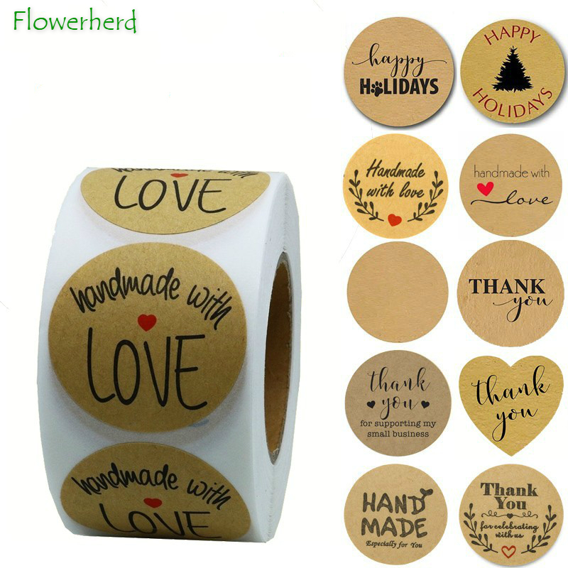 

1" Round Kraft Thank You Stickers 500 Labels Per Roll Cake Decorating Supplies Handmade Soap Gift Decoration Sealing Sticker