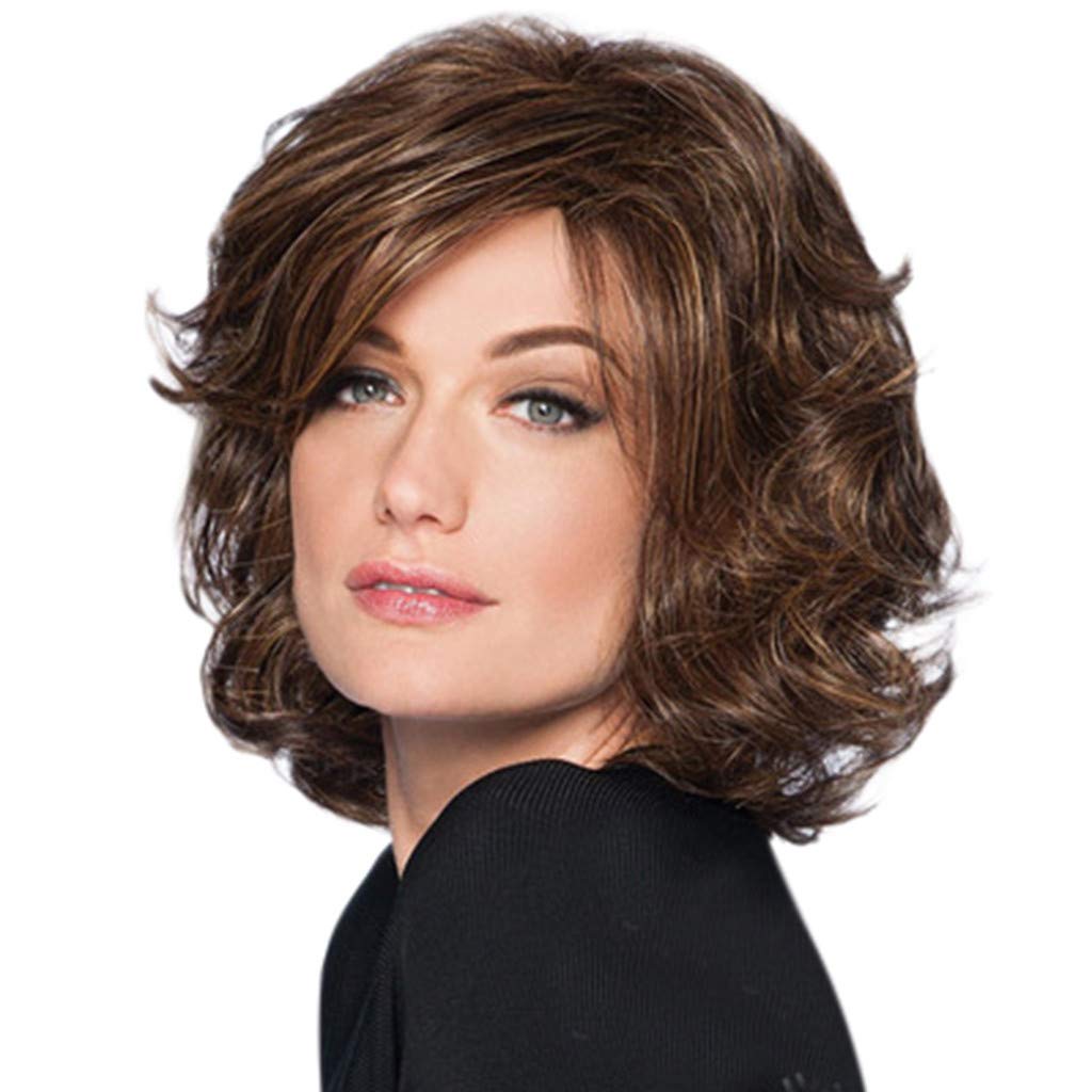 

Short Bob Hair Wig 11'' Short Curly Hair Heat Resistant Fiber Synthetic Natural As Real Wig for Black White Women Daily Costume Cosplay Wig, Dark brown