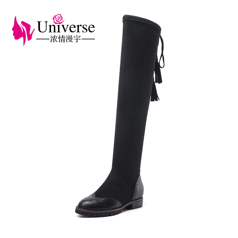 

Universe black stretch fabric over the knee boots low heel warm winter women knee high boots G377