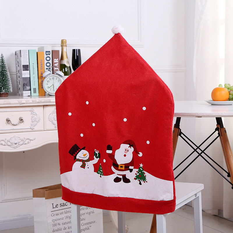 

Xmas Party Decoration Santa Claus Cartoon Snowman Christmas Chair Cover Hotel Restaurant Holiday Supplies Home Decor