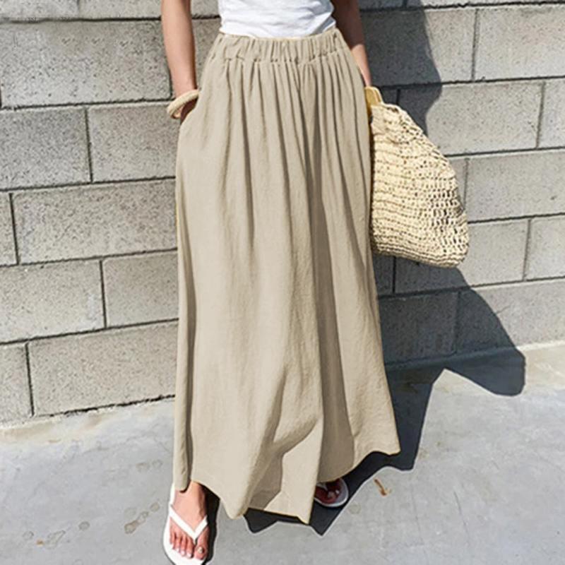

Women Plus Size 5XL Pants High Waist with Pockets Loose Fashion Female Trousers Streetwear Beach Casual Wide Leg Pants, Beige