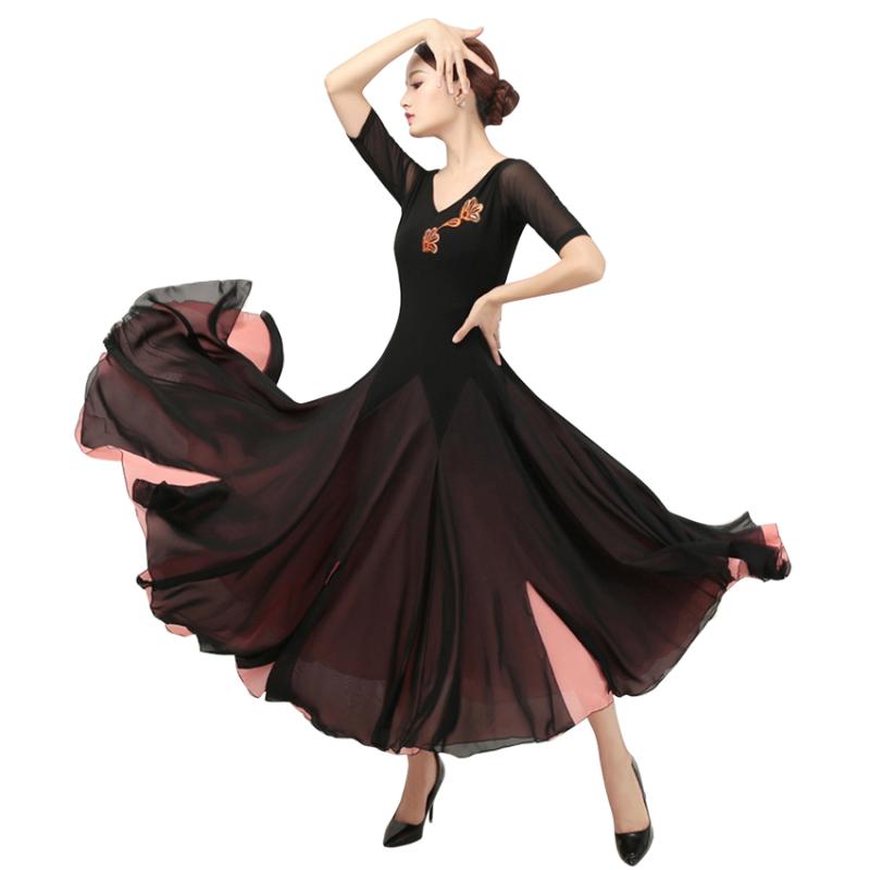

Women Floral Flamenco Waltz Tango Dance Ballroom Competition Dresses Waltz Foxtrot Standard Ballroom Dress Patterns, Black