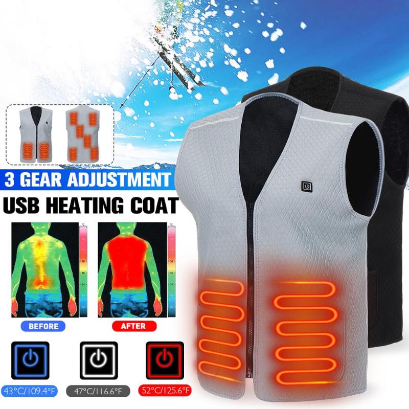 

XXXL 8 Heating Zones Men Women Electric Heated Vest Washable Heating Jacket Winter Outdoor Hiking Ski Thermal Warm Waistcoat, Black