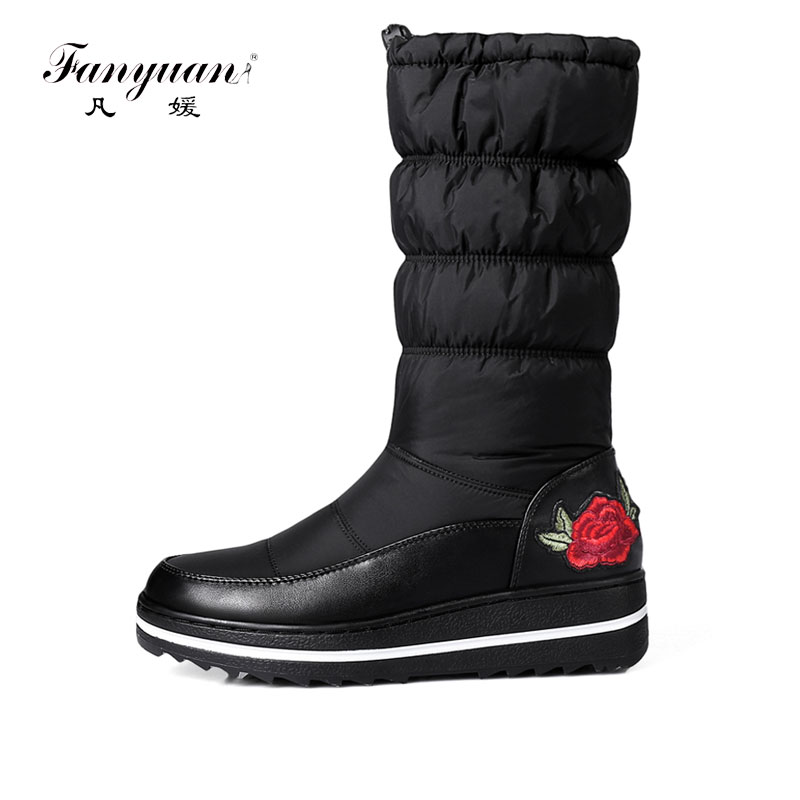 

Fanyuan Brand New women winter warm snow boots fashion knee high boots low heel women casual large size 34-44, Black