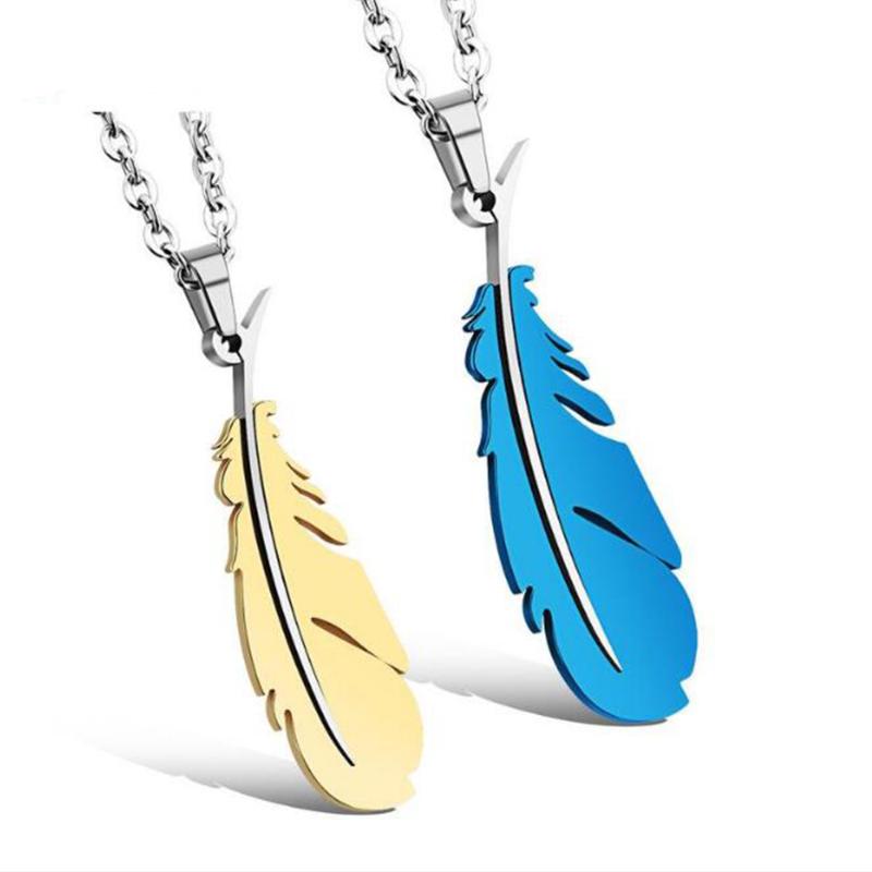 

Stainless Steel Blue Gold Pendant Necklace Animal Feather Thin Necklaces Jewelry Gift For Women with Chain