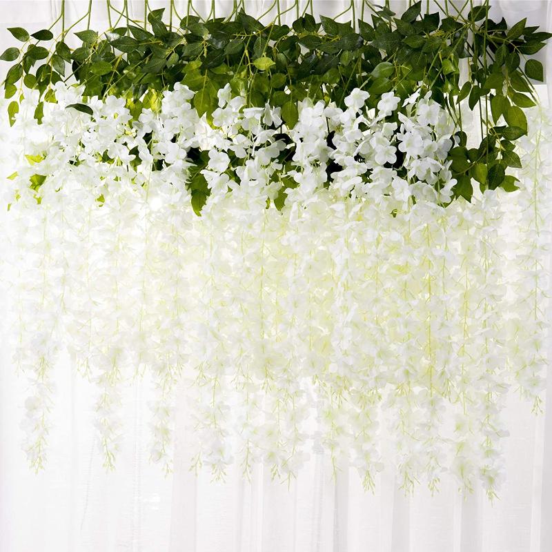 

12PCS Encryption Wisteria Vine Fake Wisteria Hanging Garland Silk Long Hanging Bush Flowers String Home Party Wedding Decor