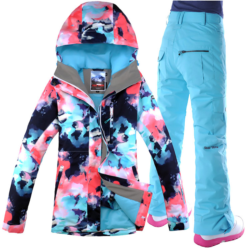 

GSOU SNOW Quality Women's Ski Suit Ski Jacket and Pant Outdoor Female Snowboarding Coat and Trousers Scrawl Set Women, Pink