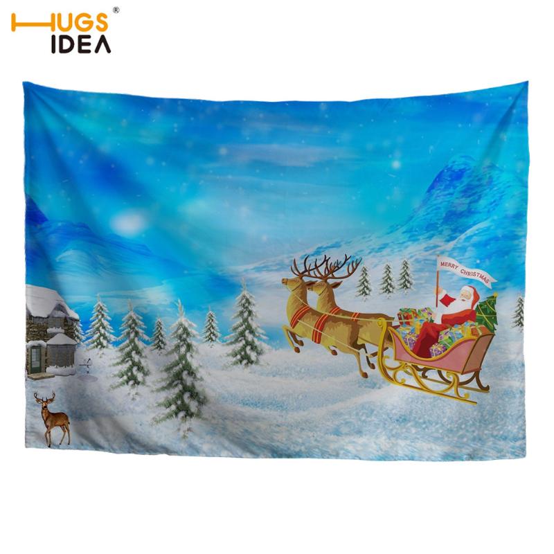 

HUGSIDEA Christmas Moose Home Wall Fabric Cute Deer Print Wall Tapestry Christmas Present Mats Travel Mattress Beach Towel Cloth