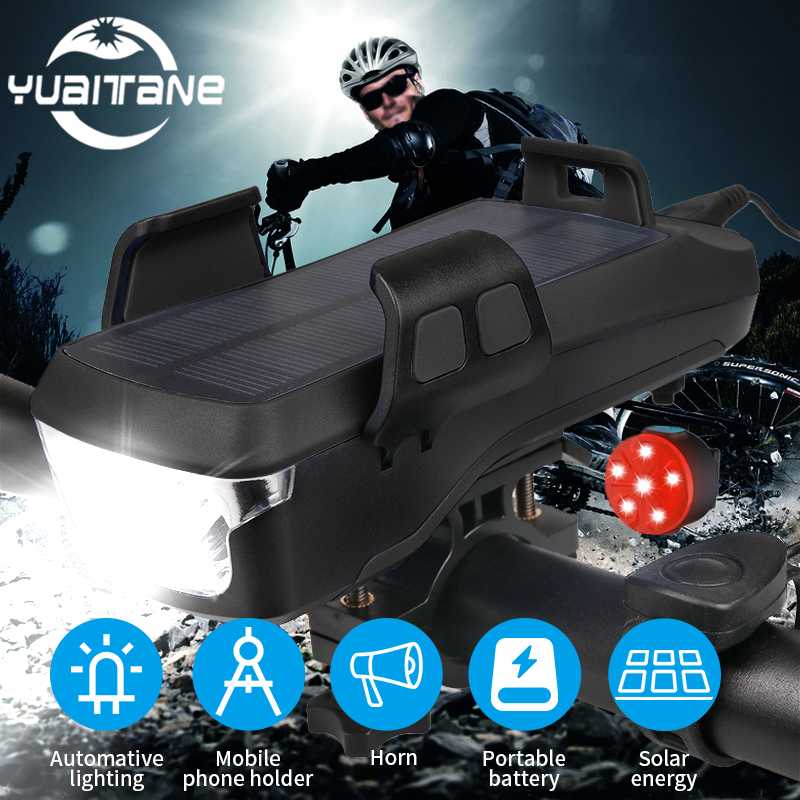 

5 IN 1 Multifunction Solar Bike Light Front Phone Holder Bike Horn Power Bank Bicycle Lantern LED MTB Cycling Lamp