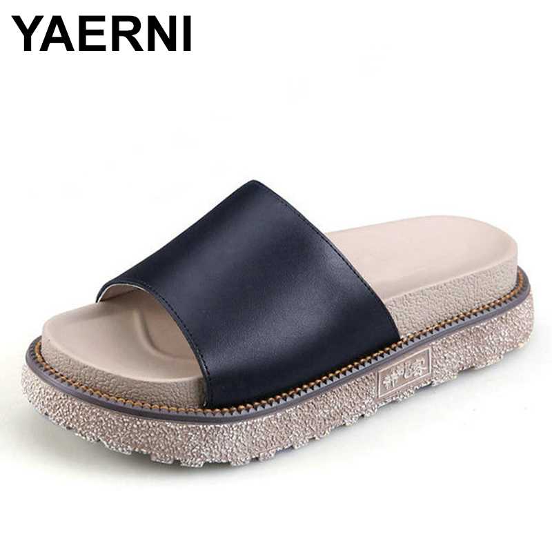 

YAERNI 2020new hot sale summer Rome slippers, cold shoulder tuffed round muffin slippers, female 2 colors, Black
