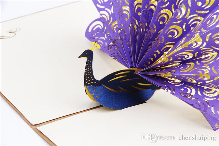

free shipping Handmade 3D Up birthday Wedding party Card Peacock Design Christmas Postcard New Year Greeting
