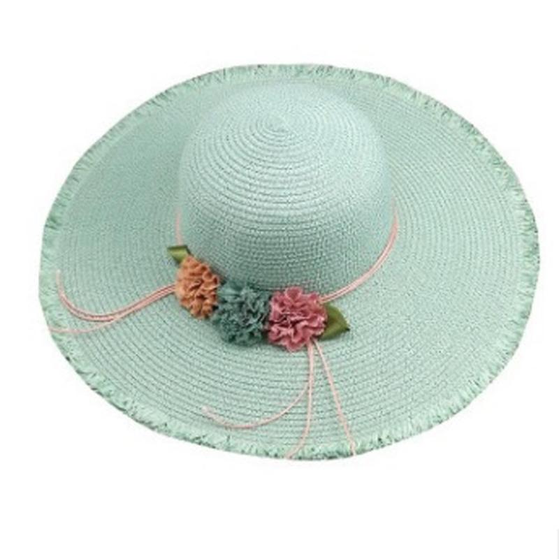 

MISSKY 2020 New Women Sun Hat Sun Protection Solid Color Flower Design Straw Beach Hat Female Cap For Summer, White