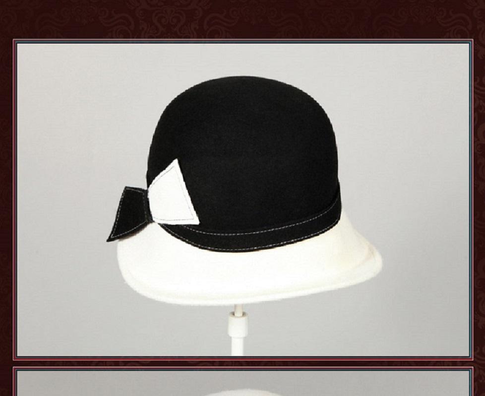 

FS Wide Brim White Wool Hats Bow Bowler Fedora Hat For Women Chapeau Femme Feutre Winter Cloche Ladies Felt Fedoras Caps, As pic