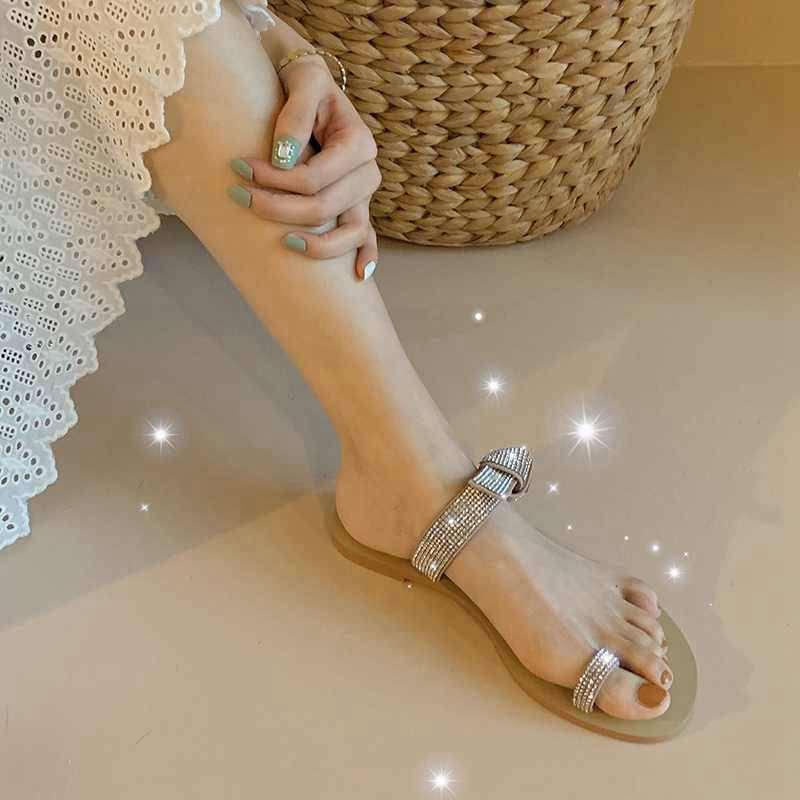 

new arrival summer flat with rhinestone crystal flip flop streetwear peep toe fairy design flip-flop sandals 37-a, Black
