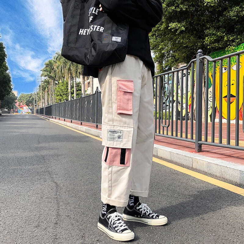 

Hip Hop Sweat Pants Embroidery Japanese Style Trousers Sweatpants Streetwear Men Joggers Track Casual Cargo Pants, Black