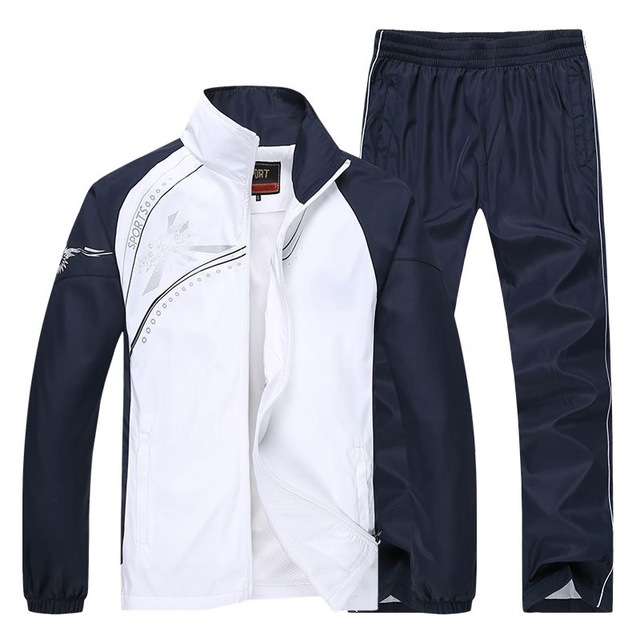 

Spring Autumn Tracksuit Men Jacket + Pants Two Piece Sets Casual Track Suit Running Sportswear Sweatsuit sporting Clothing M~5X, Blue