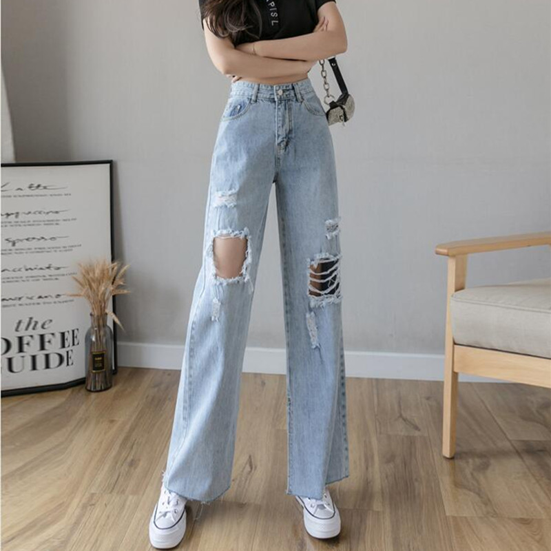 

Blackday Woman Jeans Clothes High Waisted Ripped 2020 Summer Streetwear Baggy Wide Leg Vintage Fashion Blue Harajuku Straight Pants