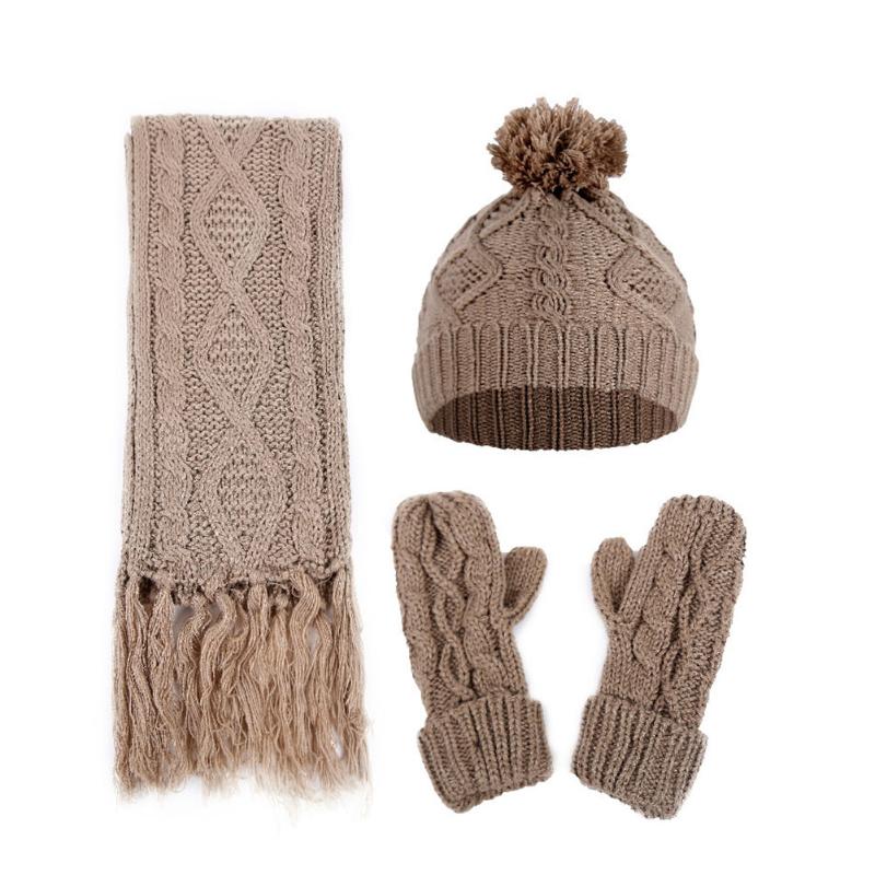 

Scarf AND Gloves Set Artificial Woolen Knitted Winter Windproof Hat Warm Casual
