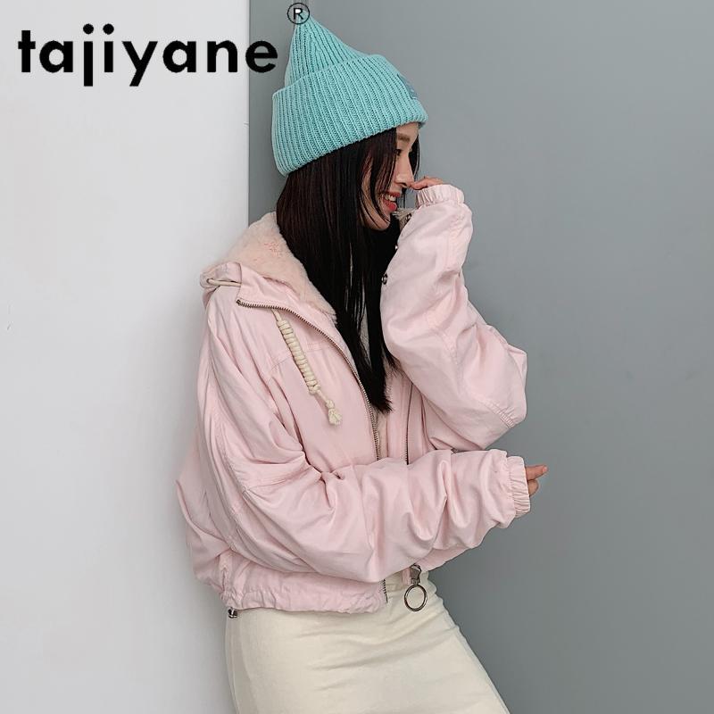 

Tajiyane Winter Clothing Women 2020 Female Natural Rex Fur Lining Jackets Woman Hooded Parkas Jacket Abrigo Mujer TN384, Pink