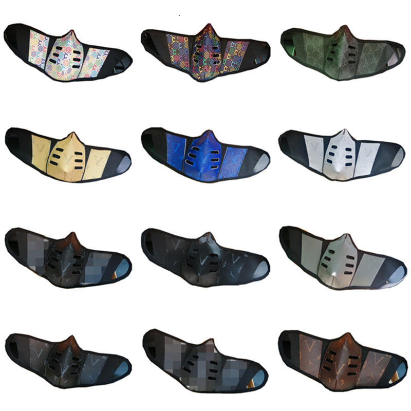 

Unsiex Masks PU Leather Dustproof Anti-fog Protective Trendy Print Men Women Mouth Cover Washable Outdoor Sports Face Mask 16Style