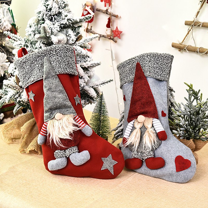 

Christmas Stockings Santa Claus Sock Hanging Pendant Kids Candy Bag Santa Pocket Decoration For Christmas Tree Ornaments